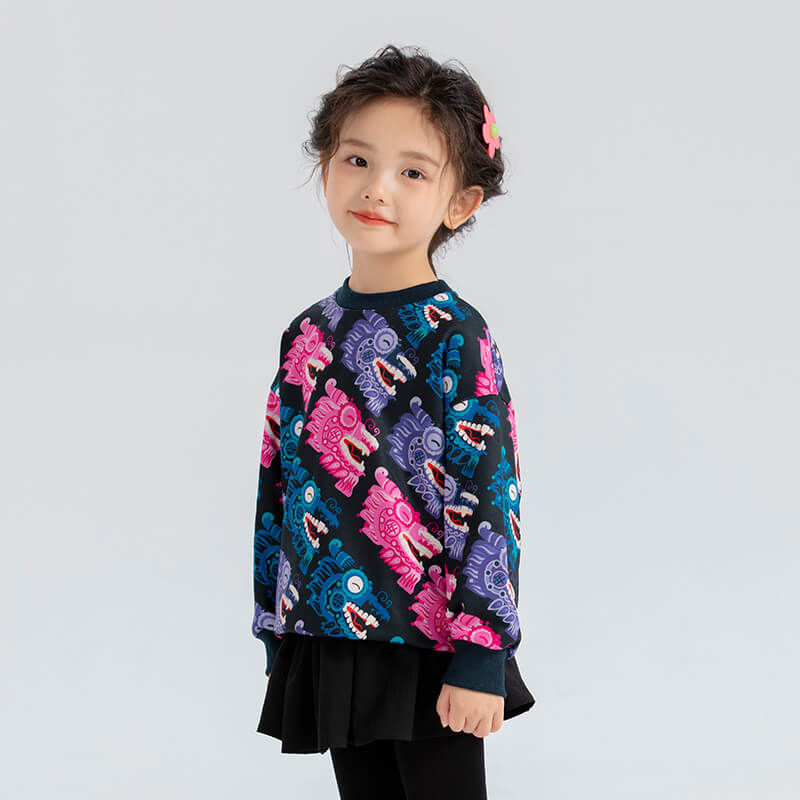 Dragon Long Busy Pattern Colorblock Swearshirt-4 -  NianYi, Chinese Traditional Clothing for Kids