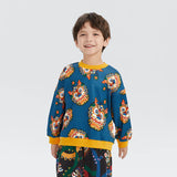 Coverting Dragon Graphics Color Contrast Sweatshirt-1-color-Dark Blue - NianYi, Chinese Traditional Clothing for Kids