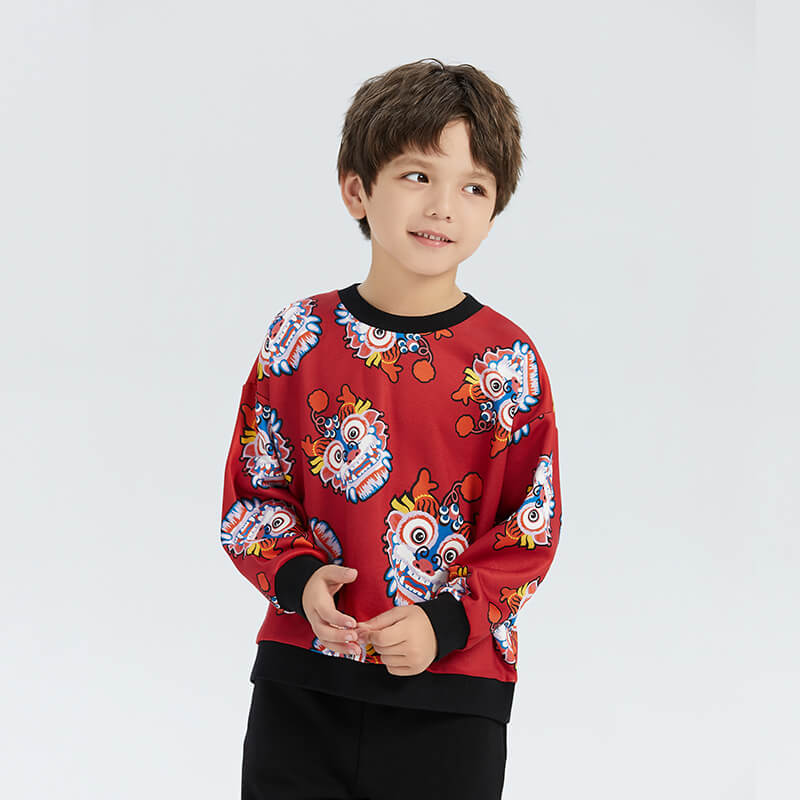 Coverting Dragon Graphics Color Contrast Sweatshirt-10 - NianYi, Chinese Traditional Clothing for Kids