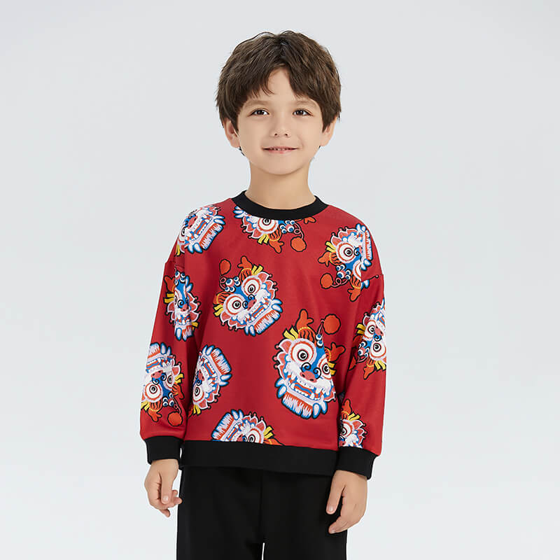 Coverting Dragon Graphics Color Contrast Sweatshirt-7 -  NianYi, Chinese Traditional Clothing for Kids