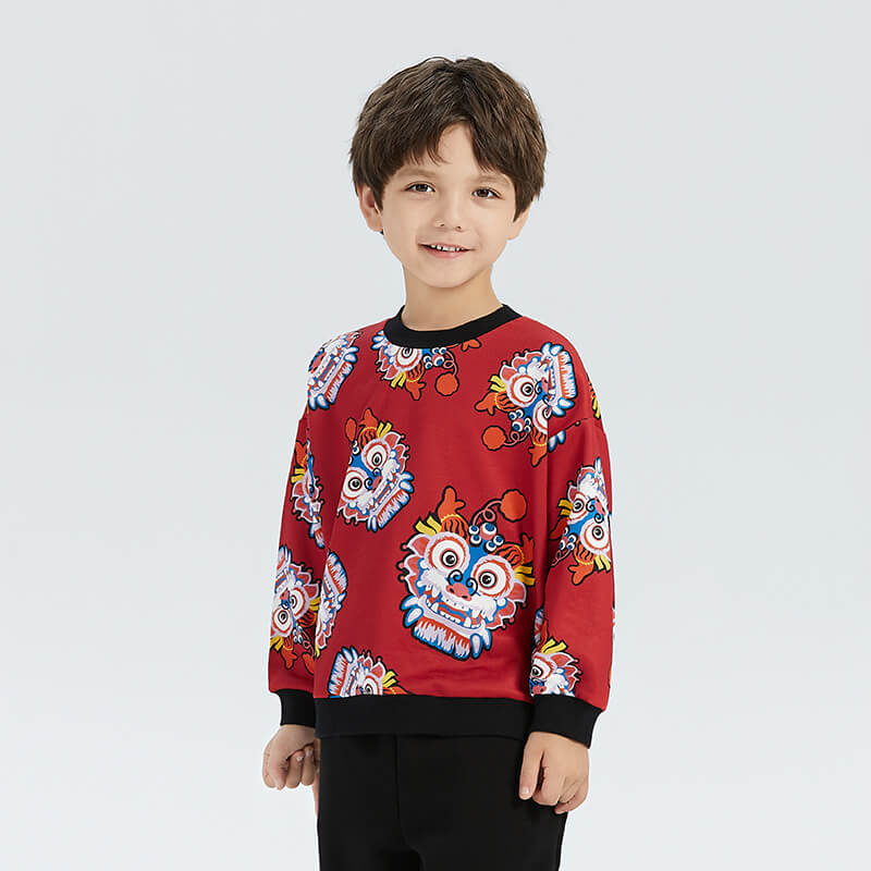 Coverting Dragon Graphics Color Contrast Sweatshirt-8 -  NianYi, Chinese Traditional Clothing for Kids
