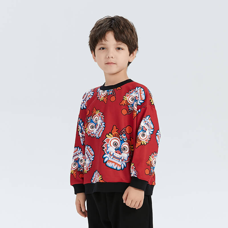 Coverting Dragon Graphics Color Contrast Sweatshirt-9-color-NianYi Red -  NianYi, Chinese Traditional Clothing for Kids
