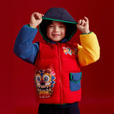 Dragon Long Colorblock Dragon Illustration Down Jacket-14 -  NianYi, Chinese Traditional Clothing for Kids