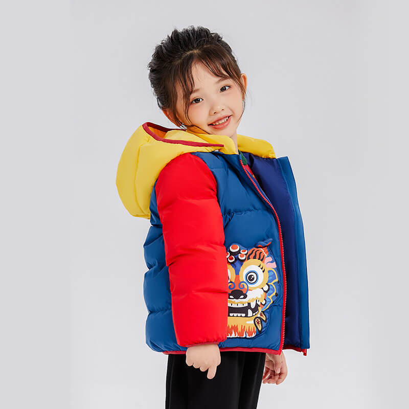 Dragon Long Colorblock Dragon Illustration Down Jacket-8 -  NianYi, Chinese Traditional Clothing for Kids
