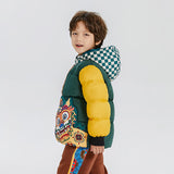 Dragon Long Checkboard Hooded Colorblock Joyful Dragon Down Jacket-4 -  NianYi, Chinese Traditional Clothing for Kids