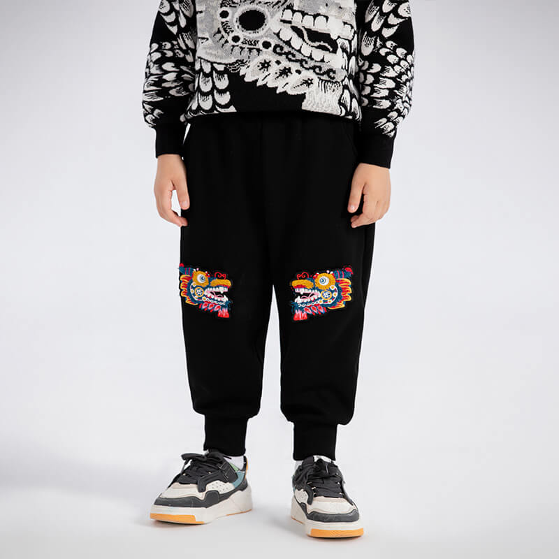 Dragon Long Head of Dragon Dance Emboidery Sweatpants-1 -  NianYi, Chinese Traditional Clothing for Kids