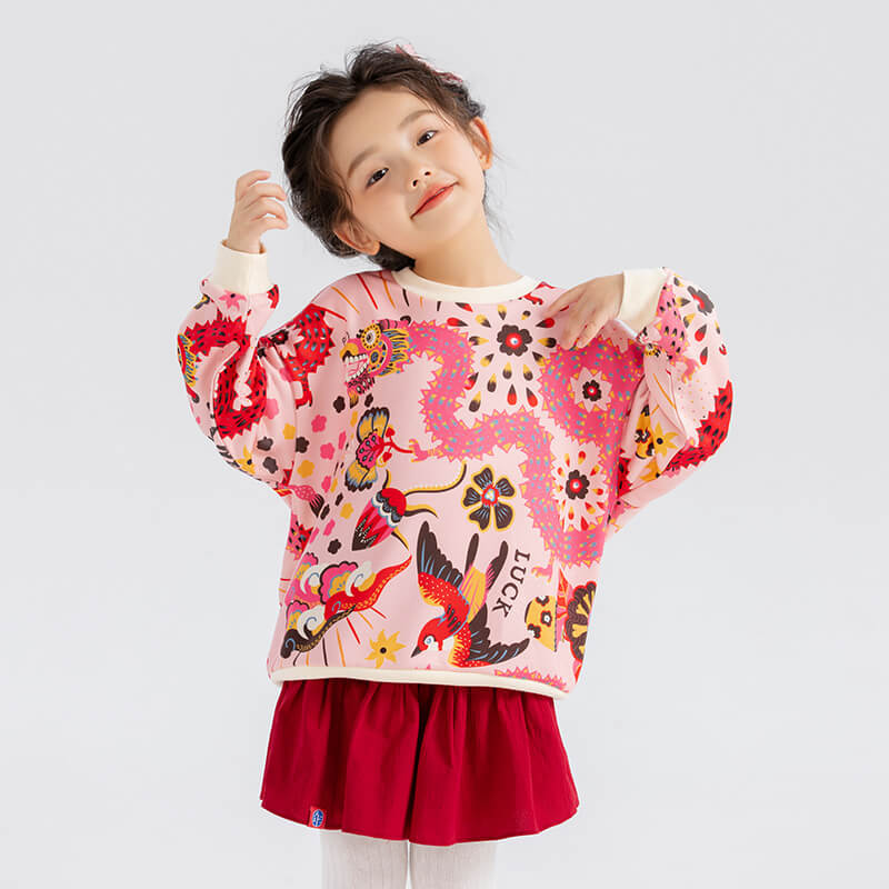 Dragon Long Love and Luck Auspicious Patterns Fleece Pullover-1 -  NianYi, Chinese Traditional Clothing for Kids