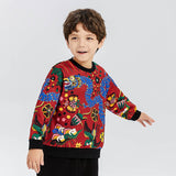 Dragon Long Love and Luck Auspicious Patterns Fleece Pullover-3-color-Wolfberry Red -  NianYi, Chinese Traditional Clothing for Kids