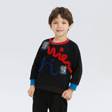 One Stroke Drawing Dragon Embroidery Color Contrast Sweatshirt-2-color-Jet Black -  NianYi, Chinese Traditional Clothing for Kids