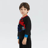 One Stroke Drawing Dragon Embroidery Color Contrast Sweatshirt-3 -  NianYi, Chinese Traditional Clothing for Kids