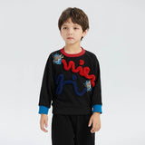 One Stroke Drawing Dragon Embroidery Color Contrast Sweatshirt-4 -  NianYi, Chinese Traditional Clothing for Kids