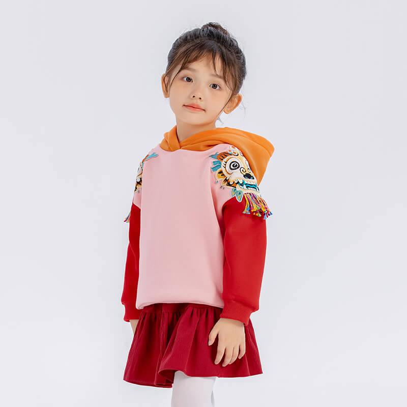 Dragon Long Dragon Cloth Patch with Tassels Colorblock Hoodie-14 -  NianYi, Chinese Traditional Clothing for Kids