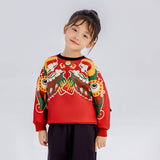 Dragon Long Unique Sleeves Dragons Playing with Pearls Print Raglan Sweatshirt-1-color-NianYi Red -  NianYi, Chinese Traditional Clothing for Kids