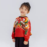 Dragon Long Unique Sleeves Dragons Playing with Pearls Print Raglan Sweatshirt-5 -  NianYi, Chinese Traditional Clothing for Kids
