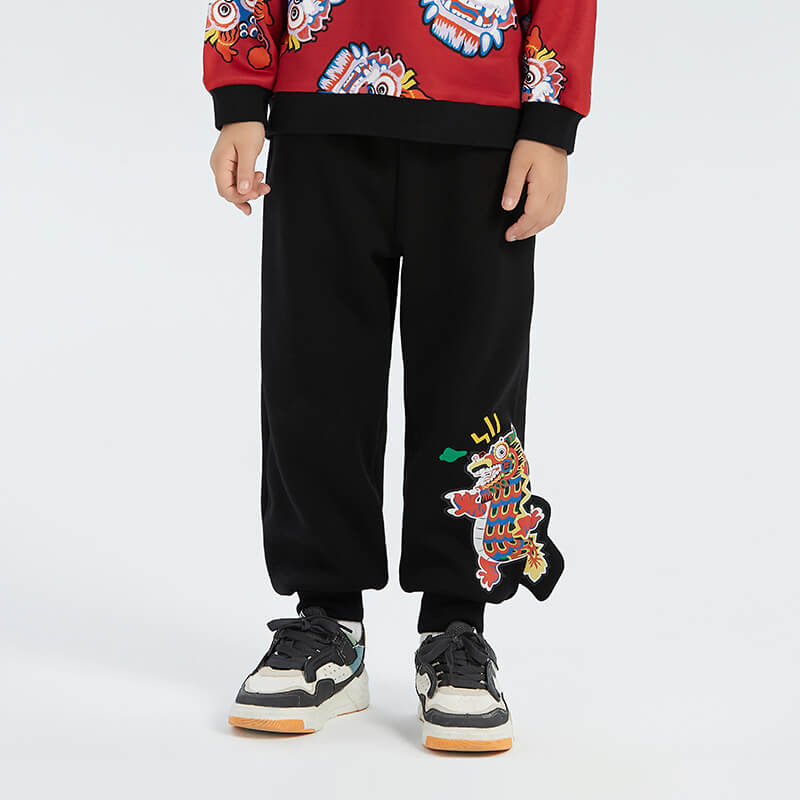 Dragon Long Hemline Dragon Print Fleece Sweatpants-1 -  NianYi, Chinese Traditional Clothing for Kids