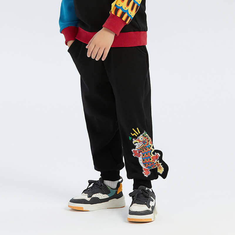 Dragon Long Hemline Dragon Print Fleece Sweatpants-4-color-Jet Black -  NianYi, Chinese Traditional Clothing for Kids