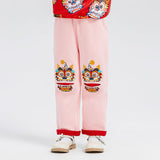 Dragon Long Loong Embroidery Pile Lined Sweatpants-2 -  NianYi, Chinese Traditional Clothing for Kids