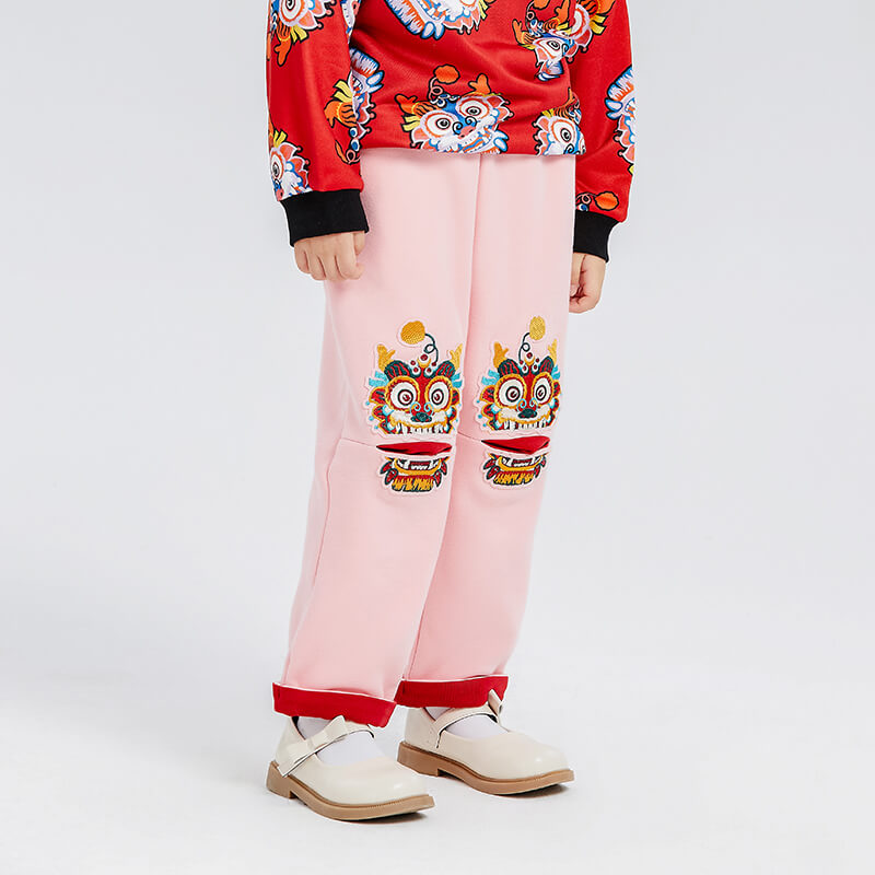 Dragon Long Loong Embroidery Pile Lined Sweatpants-8 -  NianYi, Chinese Traditional Clothing for Kids