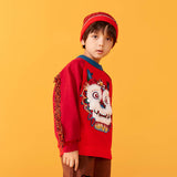 Dragon Long Dragon Head Graphic Tassel Sleeves Colorblock Raglan Sweatshirt-6 -  NianYi, Chinese Traditional Clothing for Kids