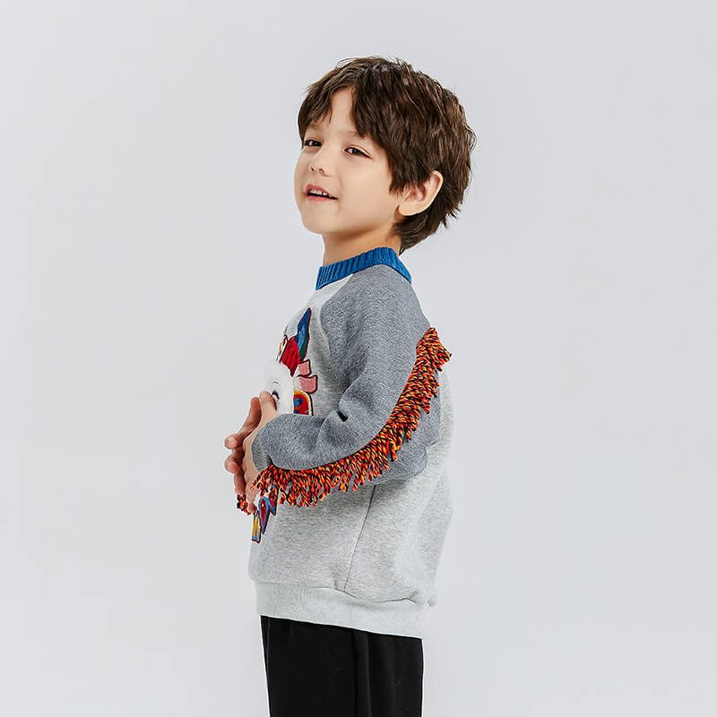 Dragon Long Dragon Head Graphic Tassel Sleeves Colorblock Raglan Sweatshirt-8 -  NianYi, Chinese Traditional Clothing for Kids