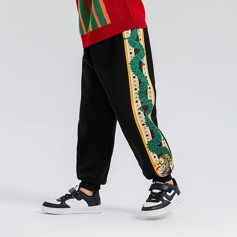 Dragon Long Sideline Dragon Illustration Sweatpants-2 -  NianYi, Chinese Traditional Clothing for Kids