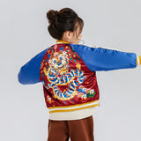 Dragon Long Colorblock Club Jacket with Back Dragon Illustration Print-5 -  NianYi, Chinese Traditional Clothing for Kids