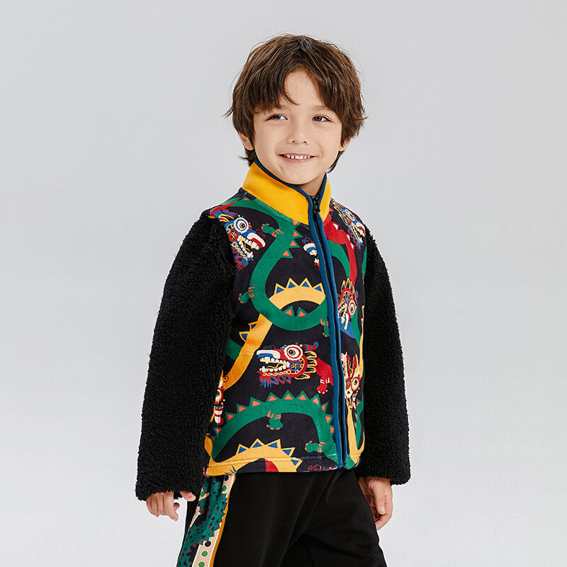Dragon Long Love and Luck Auspicious Print Fleece Vest-1 -  NianYi, Chinese Traditional Clothing for Kids