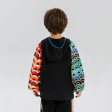 Dragon Long Colorblock Dragon Embroidery Fleece Hooded Raglan Jacket-11 -  NianYi, Chinese Traditional Clothing for Kids