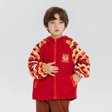 Dragon Long Colorblock Dragon Embroidery Fleece Hooded Raglan Jacket-3 -  NianYi, Chinese Traditional Clothing for Kids