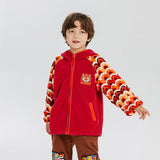 Dragon Long Colorblock Dragon Embroidery Fleece Hooded Raglan Jacket-8-color-NianYi Red -  NianYi, Chinese Traditional Clothing for Kids