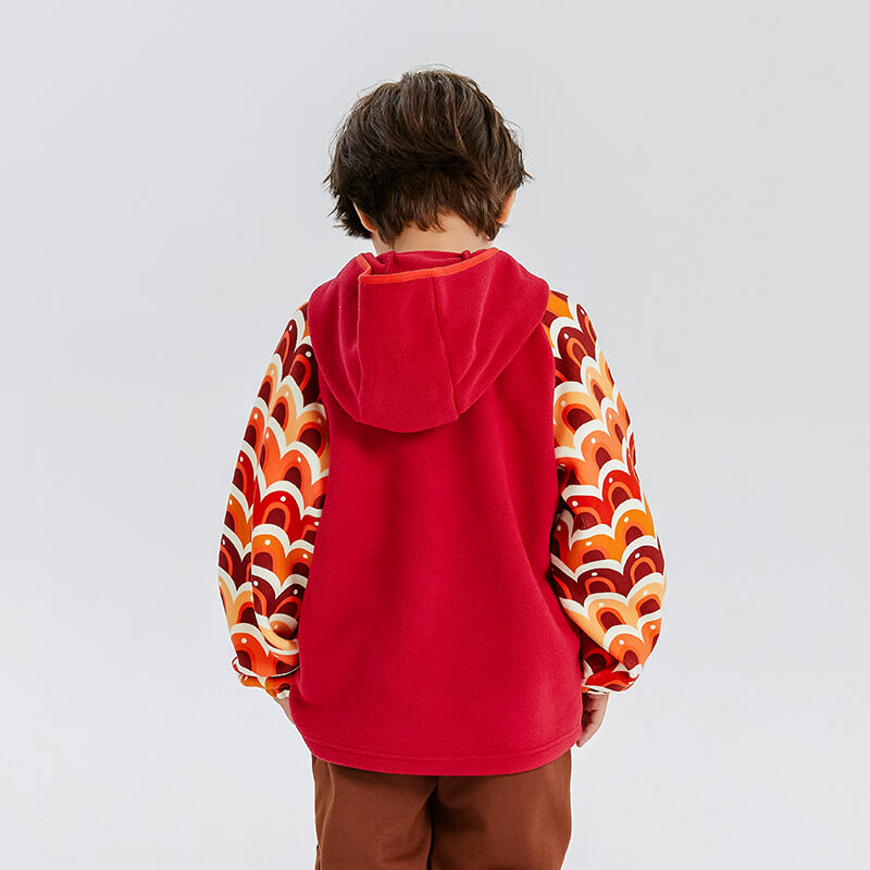 Dragon Long Colorblock Dragon Embroidery Fleece Hooded Raglan Jacket-9 -  NianYi, Chinese Traditional Clothing for Kids