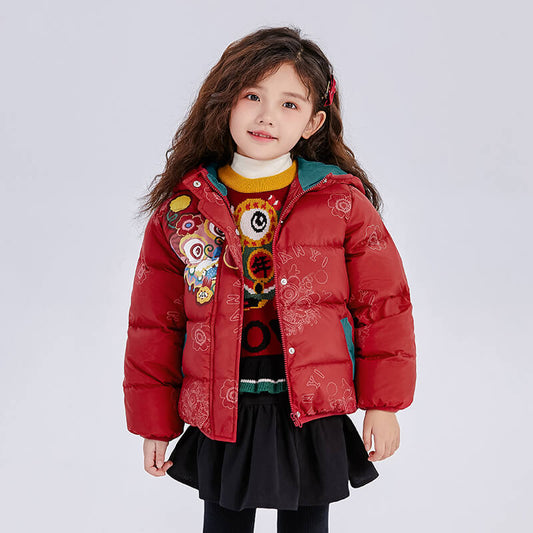 Dragon Long Hide and Seek Dragon Print Hooded Down Jacket-1 -  NianYi, Chinese Traditional Clothing for Kids