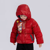Dragon Long Hide and Seek Dragon Print Hooded Down Jacket-4-color-NianYi Red -  NianYi, Chinese Traditional Clothing for Kids