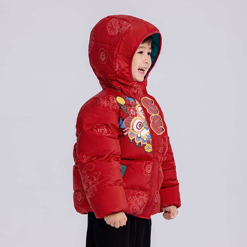 Dragon Long Hide and Seek Dragon Print Hooded Down Jacket-7 -  NianYi, Chinese Traditional Clothing for Kids