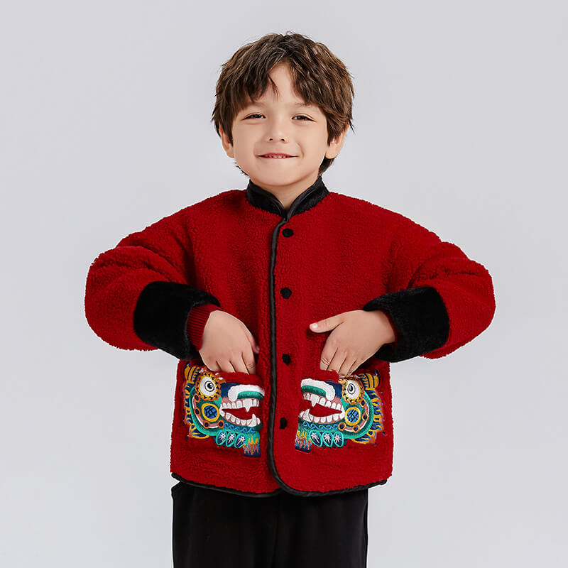 Dragon Long Double Happy Dragon Embroidery Tang Jacket-3 -  NianYi, Chinese Traditional Clothing for Kids