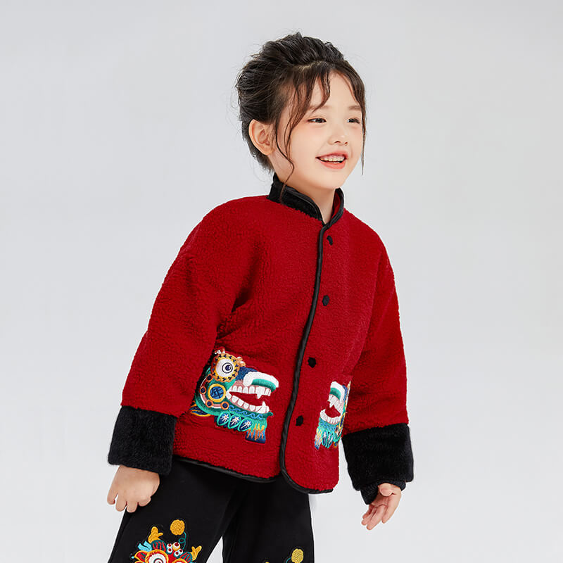 Dragon Long Double Happy Dragon Embroidery Tang Jacket-4 -  NianYi, Chinese Traditional Clothing for Kids