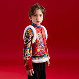 Dragon Long Happy Dragon and Fireworks Fluffy Button up Vest-1 -  NianYi, Chinese Traditional Clothing for Kids