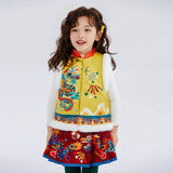 Dragon Long Happy Dragon and Fireworks Fluffy Button up Vest-2 -  NianYi, Chinese Traditional Clothing for Kids