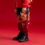 Dragon Long Colorblock Dragon and Fireworks Fleece Sweatpants-4 -  NianYi, Chinese Traditional Clothing for Kids