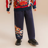 Dragon Long Dragon Illustration Printing Sideline Terry Sweatpants-1 -  NianYi, Chinese Traditional Clothing for Kids