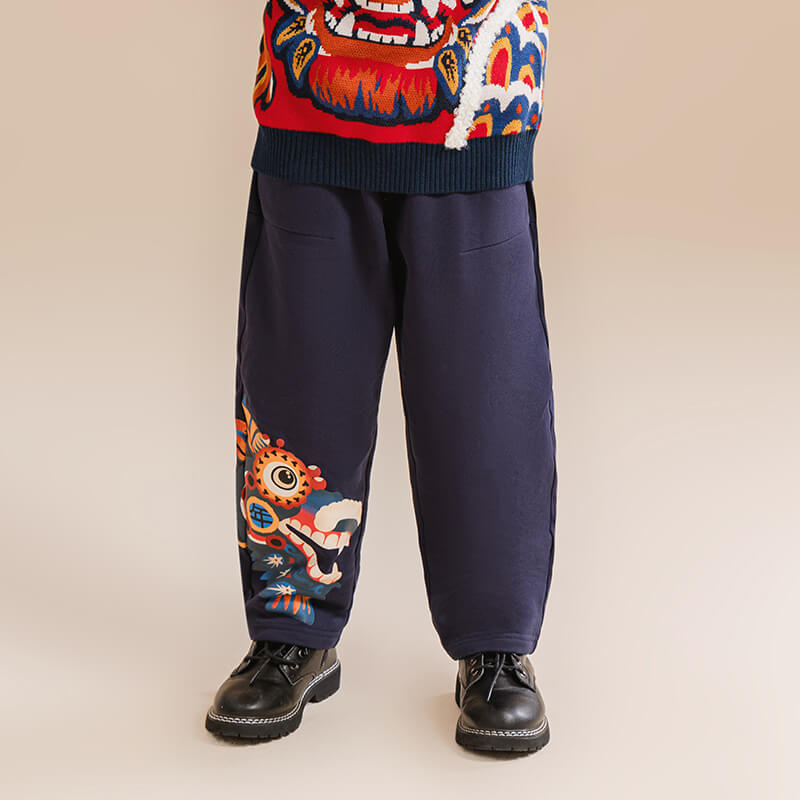 Dragon Long Dragon Illustration Printing Sideline Terry Sweatpants-3-color-Yan Qin Blue -  NianYi, Chinese Traditional Clothing for Kids