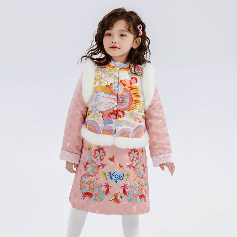 Dragon Long Zodiac Love and Luck Magua Set-2-color-Pale Crimson -  NianYi, Chinese Traditional Clothing for Kids