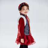 Dragon Long Color Block Lurex Dragon Embroidery Fluffy Vest-5 -  NianYi, Chinese Traditional Clothing for Kids