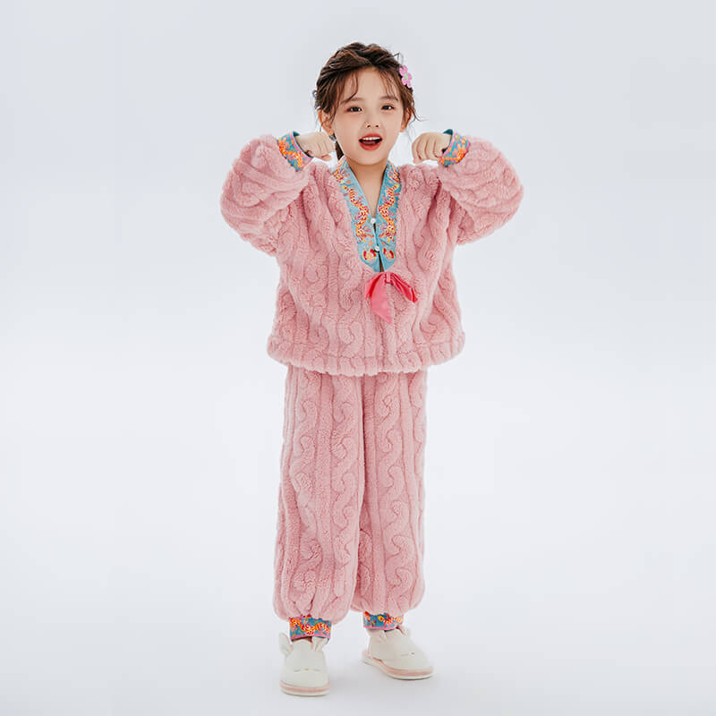 Dragon Long Embroidery Fluffy Sherpa Homewear Set-4 -  NianYi, Chinese Traditional Clothing for Kids