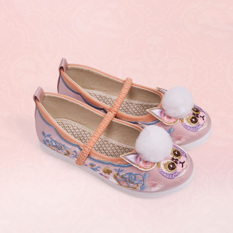 Lucky Bunny Embroidered Shoes-2 -  NianYi, Chinese Traditional Clothing for Kids