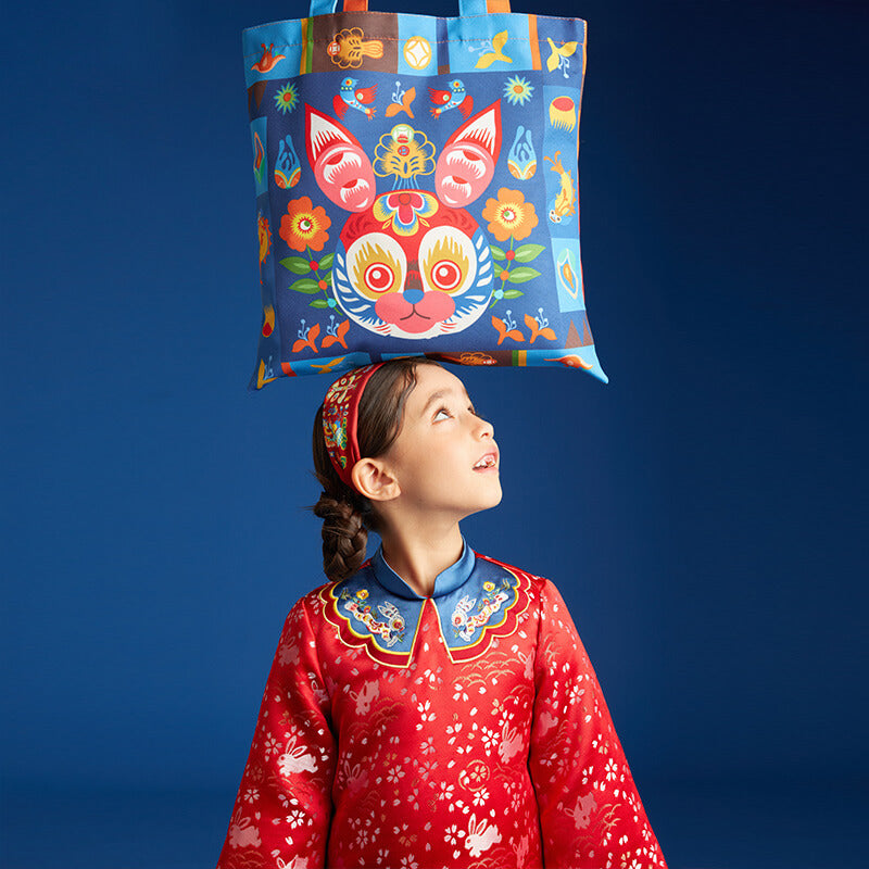 Lucky Bunny Canvas Bag-4-color-Yan Qin Blue -  NianYi, Chinese Traditional Clothing for Kids