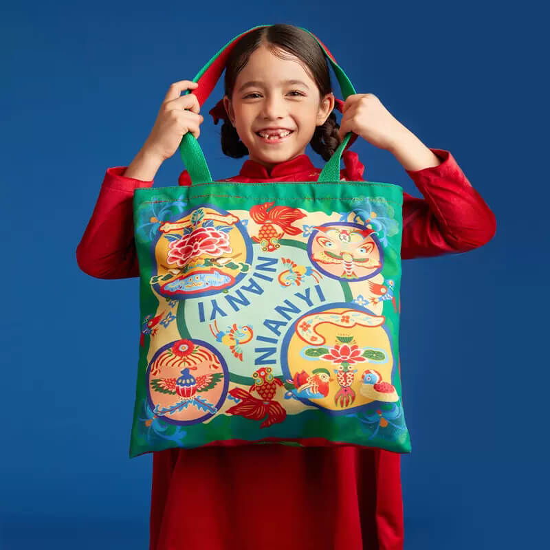 Lucky Bunny Canvas Bag-6-color-NianYi Red -  NianYi, Chinese Traditional Clothing for Kids