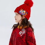 Dragon Long Embroidery Dragon Beanie with Pom Pom-1-color-NianYi Red -  NianYi, Chinese Traditional Clothing for Kids