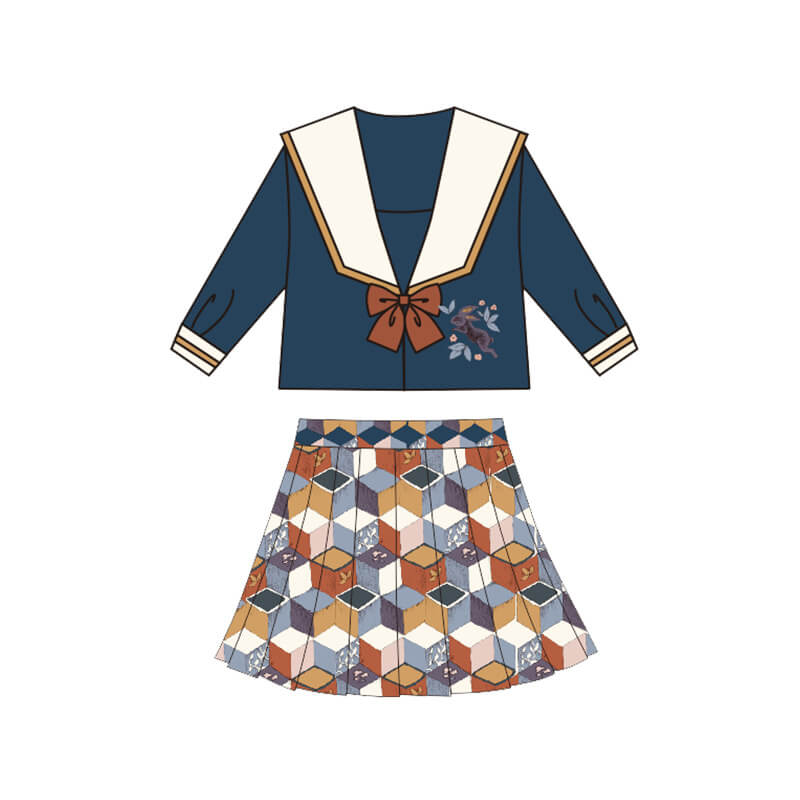 NianYi-Chinese-Traditional-Clothing-for-Kids-Alice College Set-N101109-Green Mountain Blue