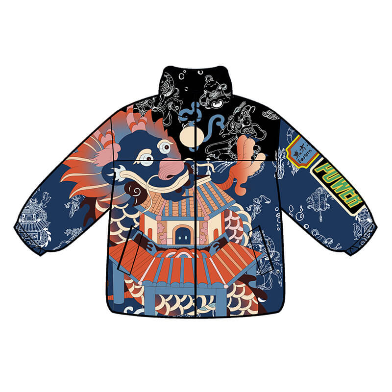 NianYi-Chinese-Traditional-Clothing-for-Kids-Dragon Tiger Down Jacket-N201058-Star Blue